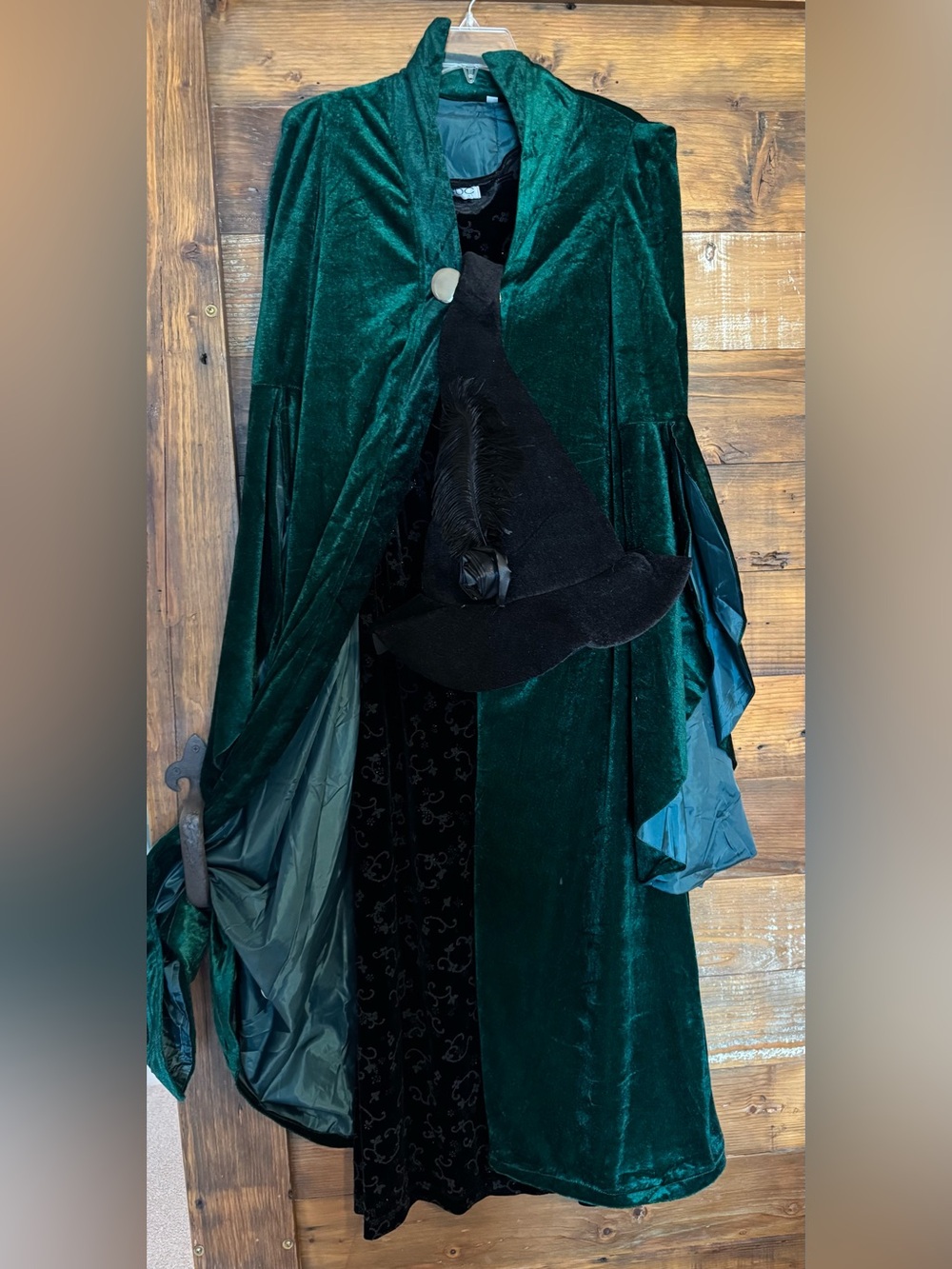 Professor McGonagall Costume Women’s Green Velvet Robe Dress Witch Hat Harry Pot